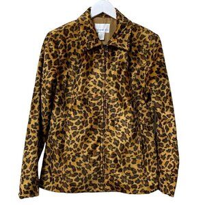 SUSAN GRAVER Jacket Small Leopard Faux Fur Zip Front Top